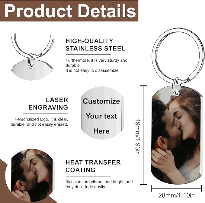 Custom Keychains with Picture Personalized Photo Logo Text Customized Key Chain for Boyfriend Dad Men Women Gifts