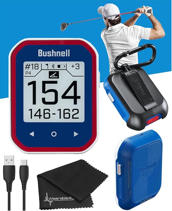 Bushnell Phantom 3 Slope Golf GPS Rangefinder (Blue) with BITE Magnetic Mount and GreenView with Slope-Adjusted Distances, 38,000+ Courses, Auto Hole Advance with Wearable4U Cleaning Cloth Bundle