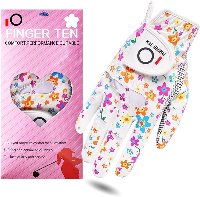 FINGER TEN Ladies Golf Gloves Left Right Hand 1 Pack, Golf Glove for Women's Golfer Lh Rh All Weather Grip, Size Fit Small Medium Large XL