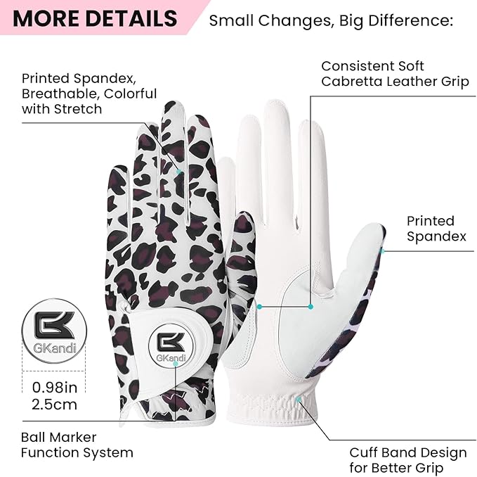 Ladies Golf Gloves Women Right Handed Golfer Left Hand Value 2 Pack with Ball Marker Leather All Weather Grip Breathable Soft Gift Set