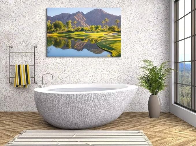 Indian Wells Golf Course Wall Art for Office USA California Golf Course Picture Poster Print on Canvas for Living Room Bedroom Bathroom Home Decorations Framed Ready to Hang(28''H x 44''W)