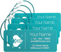4 Pack Personalized Luggage Tags, Custom Engraved Aluminum Luggage Tags with Your Personalized Text, Waterproof Metal Name Tags With Steel Loop for Bags, Suitcase, Baggage, Backpack (Lake Blue, Small)