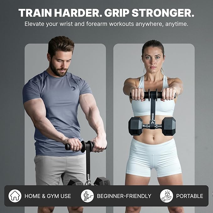 DMoose Fitness Forearm Strengthener & Wrist Roller - 2 in 1 Arm Exerciser with Non-Slip Premium Grip, Durable Nylon Rope - Helps with Elbow Tendonitis, Wrist Recovery & Strength Training (Patented)