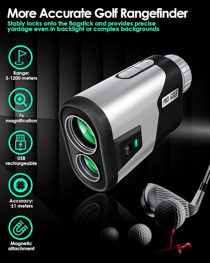 JUSTDOMI 1200 Yards Laser Range Finder Golf Magnetic, 7X Magnification Golf Rangefinder with Slope, Laser Rangefinder for Golf Hunting Archery Distance Finder Rechargeable & Flag Lock Vibration