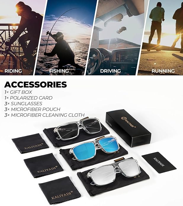 KALIYADI Polarized Sunglasses for Men and Women, Mens Sun Glasses with UV Protection for Driving Fishing Golf (3 Packs)