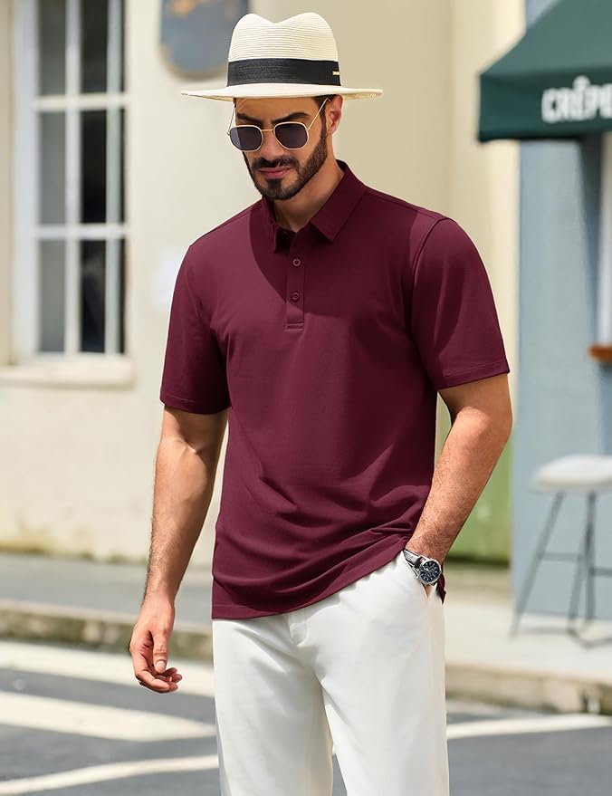 TACVASEN Mens Polo Shirts Short Sleeve Pique 3 Buttons Golf Polo Cooling Performance Moisture Wicking Shirt