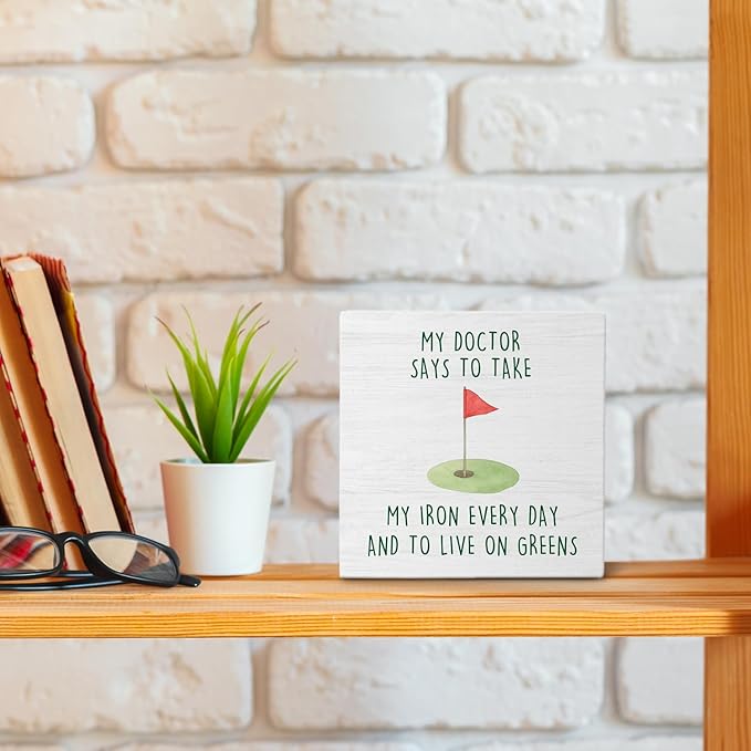 Funny Golf Court Wooden Box Sign Desk Decor, Gifts for Golf Lovers, Golfer Golfing Gifts Wood Block Sign Decorations for Home Bedroom Office Wall Tabletop Shelf Decor, 5x5 Inch