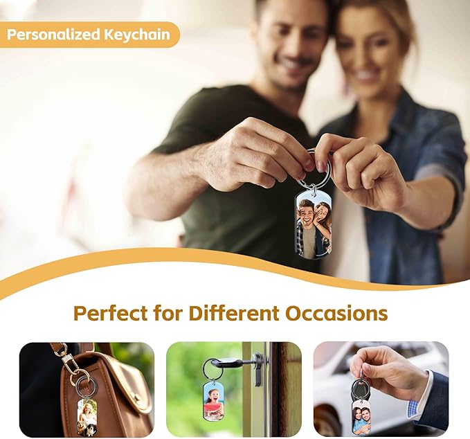Personalized Custom Keychain with Picture - Double Sided Engraving Photo Text Customized Key Chains for Men Boyfriend