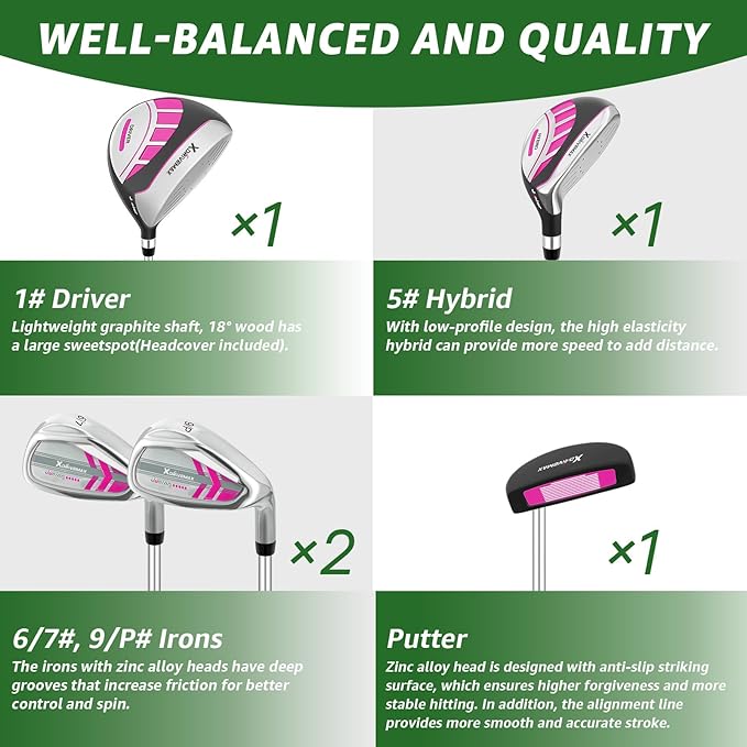 5/6 Pieces Kids Golf Club Set, Junior Golf Club Set Ages 4-12 Includes Stand Bag, 1# Drive, 5# Hybrid, 6/7#, 9/P# Irons and Putter Right Hand for Boys Girls