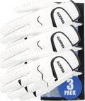 Yamato 3 Pack Men's Golf Gloves - Durable White Cabretta Leather All Weather Gloves for Right Handed Golfers, Breathable, Soft Comfortable Grip