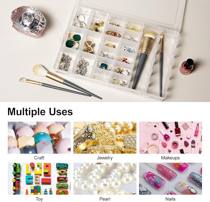 Gospire 2PCS 36 Grids Clear Plastic Jewelry Box Organizer Storage Container with Removable Dividers