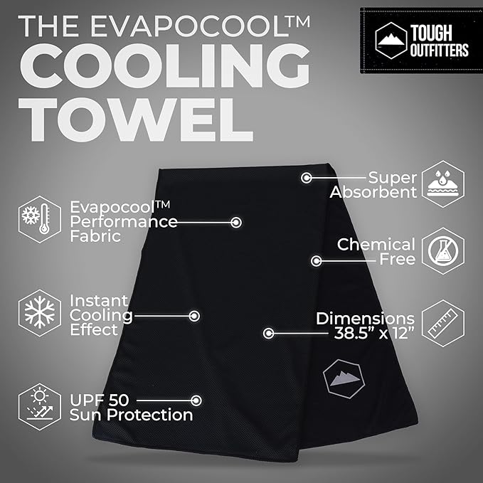 Tough Outdoors Cooling Towel - Cooling Towels for Neck & Face - Ice Wrap & Sweat Rag for Camping Gym Yoga & Sports - Workout Towel for Gym Sweat - Cool Towels for Extreme Heat