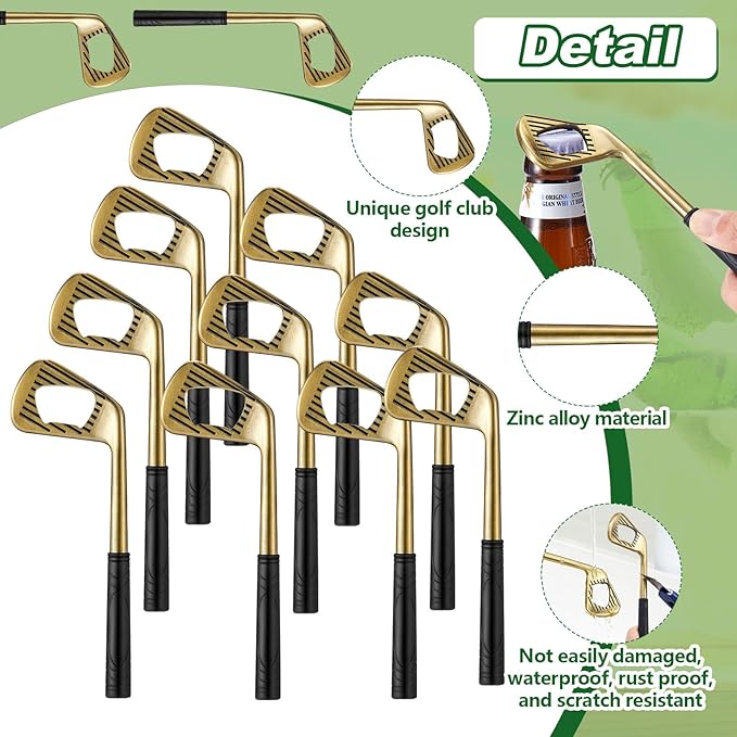 10 Pcs Golf Club Bottle Opener Bulk Novelty Groomsmen Gift Bachelor Party Favors for Golf Lover Beer Enthusiast, Made from Zinc Alloy (Bronze)