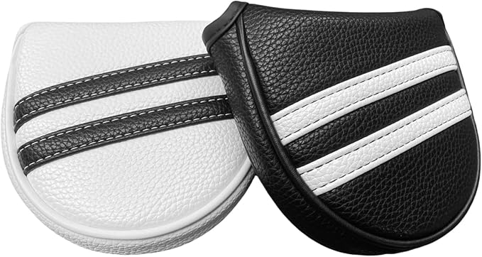 Golf Mallet Putter Cover Headcover Magnetic Style, Black or White Golf Putter Cover for Mallet Style Putters, PU Leather Mallet Headcover Protective Case fits for Odyssey 2 Ball, Stroke Lab