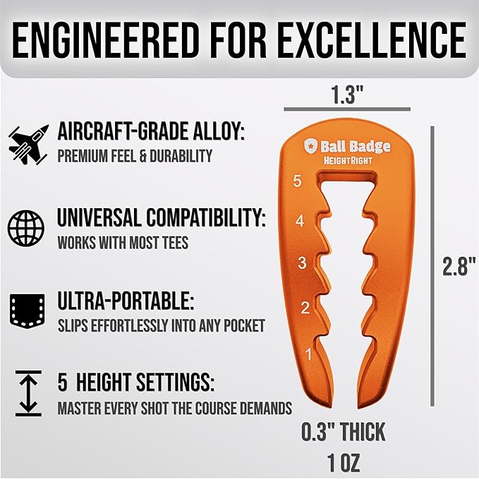 Ball Badge HeightRight Adjustable Golf Tee Height Tool – Precision Tee Height Setter for Consistent Swings, Durable Aluminum Design, Easy-to-Use Golf Training Aid