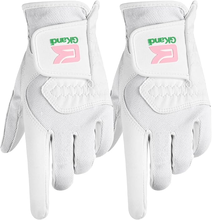 Golf Gloves Women Left Right Handed Golfer Rain Grip Hot Wet All Weather 2 Pack or 1 Pair, Womens Golf Glove Breathable Flexible Mesh for Ladies in Pink White