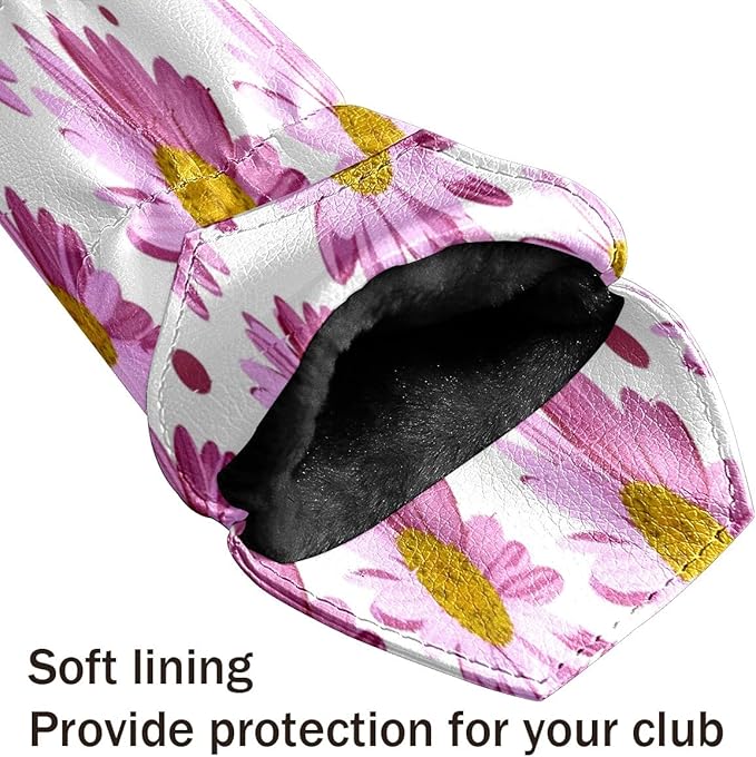 Golf Club Head Cover Waterproof Leather for Driver & Fairway Wood, Driver Headcovers, Golf Accessories for Men Women, Anti-Scratch, Golf Gift for Golfers, 1/3/5 Wood Cover Yellow Sunflowers Bee