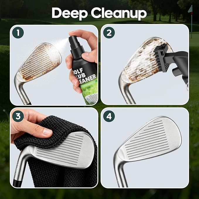 Pro Golf Club Cleaner - 4oz Water Bottle with Groove Cleaner and Retainer Clip, Durable Nylon Bristles for Easy Cleaning, Ergonomic Button Design, Golf Gifts for Men & Essential Accessories