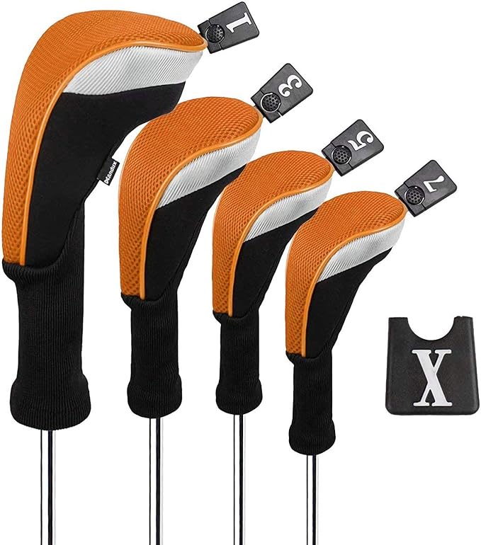 Andux 4pcs/Set Mesh Golf 460cc Driver Fairway Wood Club Head Covers Long Neck with No. Tags