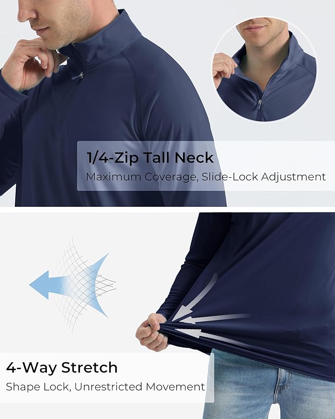 Boladeci Men's UPF 50+ Sun Shirts 1/4 Zip Long Sleeve SPF UV Protection Lightweight Quick Dry Quarter Zip Golf Shirts