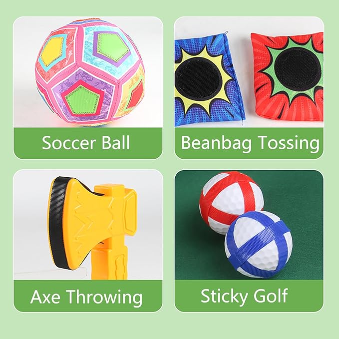 Golf Chipping Game with Stand - 4 in 1 Battle Golf Game with 16 Sticky Balls, Putting Mat, 8 Bean Bags, 2 Soccer Balls, 6 Axes, Indoor Outdoor Yard Games for Chipping Practice for Dads Golfers