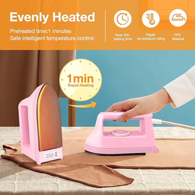 Mini Iron for Crafts Quilting, Travel Iron Household Iron Easy Iron Supplies Mini Electric Iron, Mini Heat Press Machine Sewing Sachine (Pink)