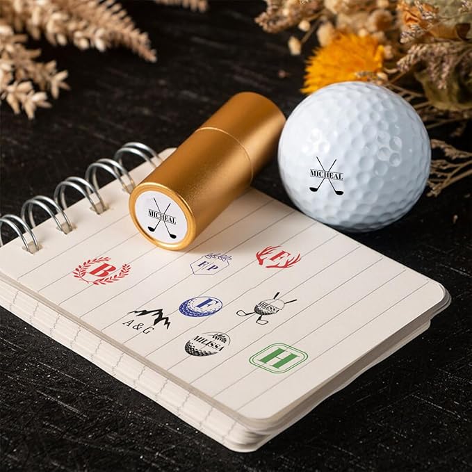Personalized Golf Ball Stamp Custom Name Logo Monogram Self-Inking Stamper Reusable Waterproof Quick-Dry Golf Ball Marking Gifts for Golfers Dad Husband Boyfriend, 20 Designs Options