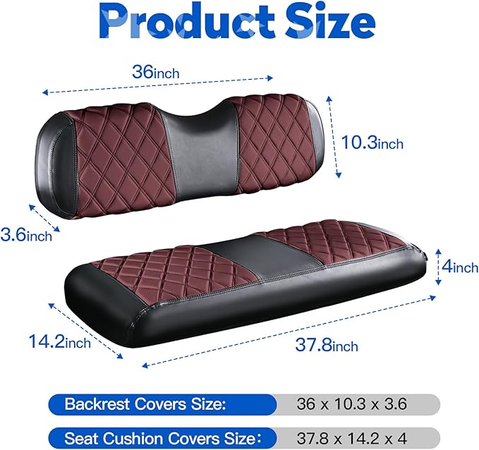 NOKINS Golf Cart Seat Covers Fit Club Car Precedent/DS/EZGO RXV/TXT/Yamaha Drive Aftermarket Standard Rear Seat Cushion, No Stapler, Multiple Colors&Breathable (Burgundy&Black)
