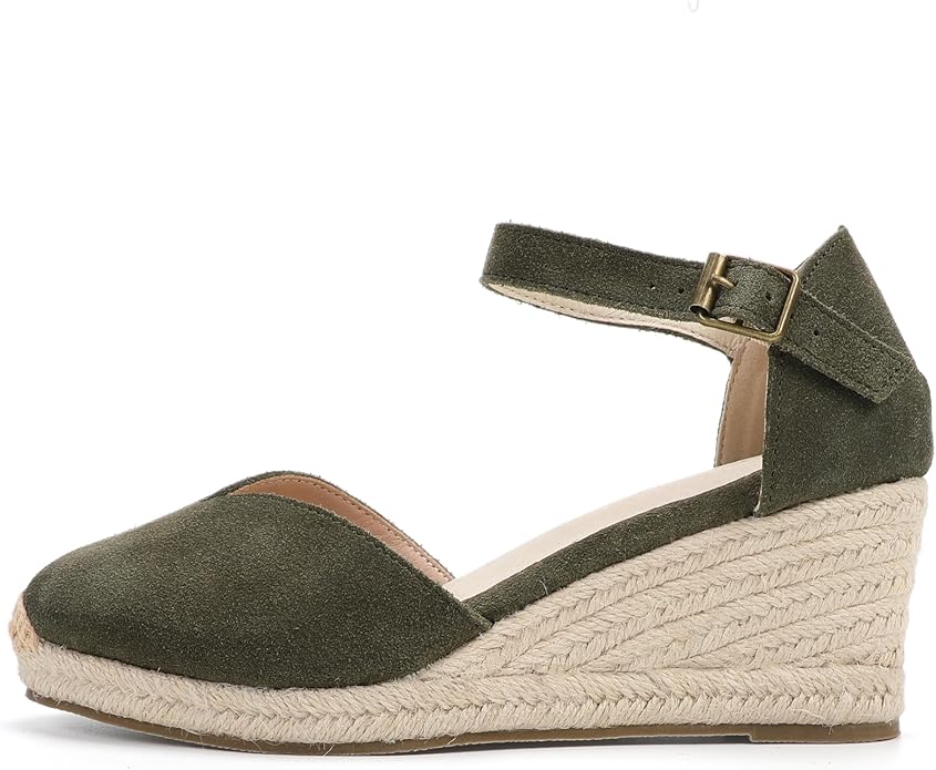 Platform Wedges Sandals for Women, 3" Wedge, Ankle-Strap, Cap Toe, Summer Espadrilles Heel Shoes