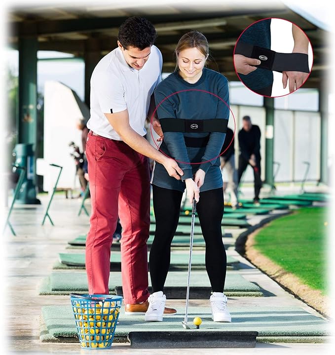 Amy Sport Golf Swing Training Aid Wrist Hinge Adjustable Arm Band with Hanger Smartball Connection Band for Correction, Men Women Ball Between Arms Practice Tool