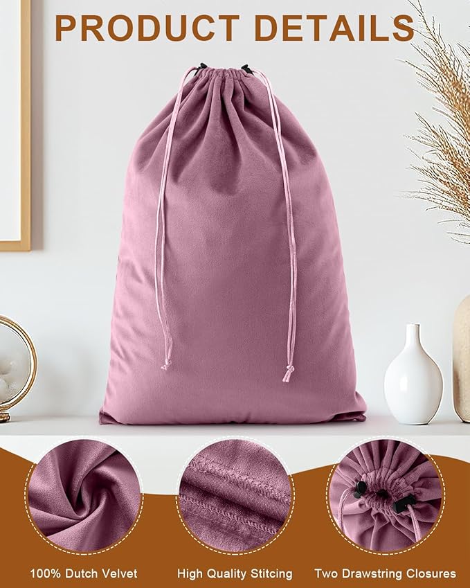 FantasyLife Shoe Bags for Travel, Washable Dust Bags for Storage & Packing, Flannel Shoe Pouch with Drawstring Closure for Purses, Handbags, Shoes & Toys (4, Parfait Pink)