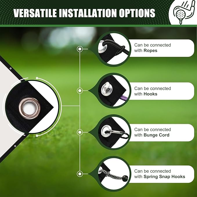 Golf Impact Screen Double Layer – Low Noise on Impact, Durable Grommets, Reinforced Black Border – High-Strength Polyester, Indoor/Outdoor Golf Simulator Screen