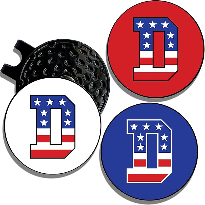 Wolf Golf Towels Golf Ball Marker Hat Clip | USA Monogram | 1 Magnetic Clip + 3 Ball Markers | Patriotic Golf Accessories for Men & Women