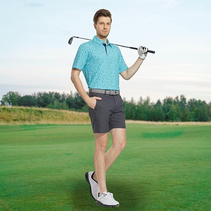 M MAELREG Mens Golf Shirt Short Sleeve Dry Fit Print Moisture Wicking Performance Patterns Collared Polo Shirt