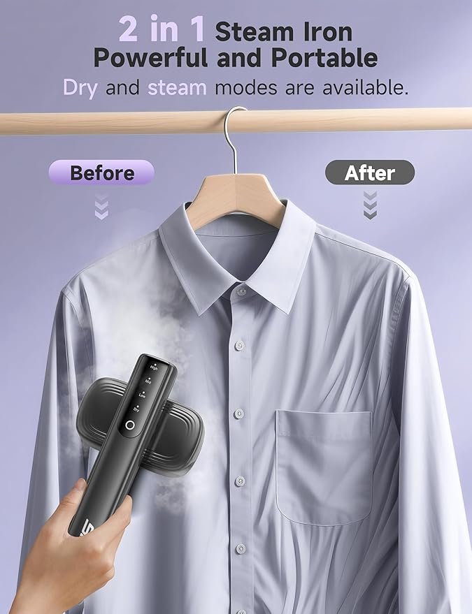 Steamer for Clothes,1200W Powerful Portable Steamer Iron,15s Fast Heat-up,100ml Tank,20 Min Continuous Steam, Wrinkle Remover for Travel, Home, Office(Purple)