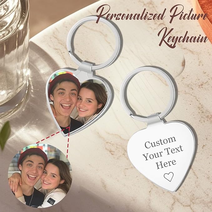 Personalized Custom Keychain with Picture - Double Sided Engraving Photo Text Customized Key Chains for Men Boyfriend