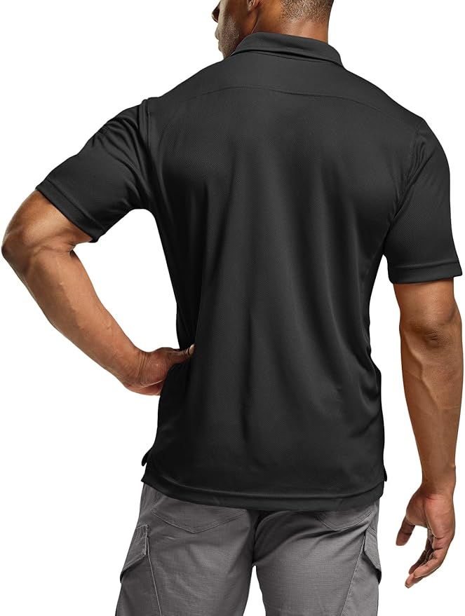 CQR Men's Polo Shirts, Tactical Short Sleeve Golf Performance Shirts, Lightweight Dry Fit UPF 50+ Pique