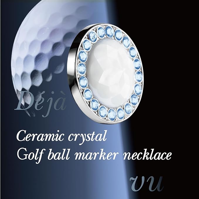 Golf Ball Marker with Ceramic Crystal Ball Marker Necklace (20mm Small Size) Gifts Accessories Women Golfers