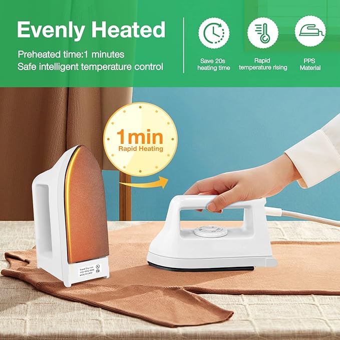 Mini Iron for Crafts and Travel - Electric Heat Press Machine for Quilting and Sewing (White) - 6.49 x 3.74 x 2.6 Inches