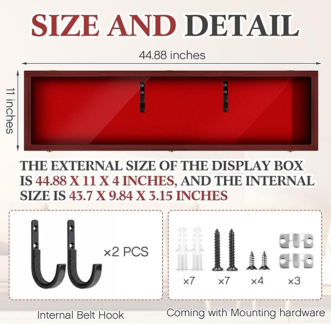 44.88'' Gun Display Case Wall Mount Wooden Rifle Firearm Display Case W/ 98% UV Protection Acrylic Clear Door with Lock Gun Shadow Box Wall Rack Holder for Collection