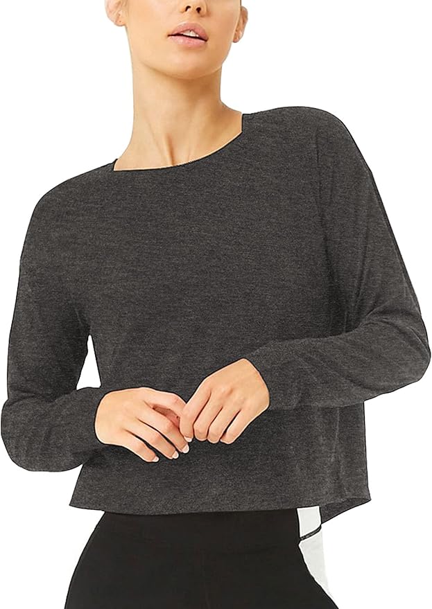 Bestisun Long Sleeve Workout Shirts Yoga Dance Tops Open Back Athletic Clothes for Women