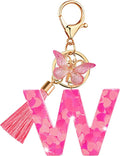 Suweibuke Colourful Cute Initial Letter Keychains for Women Girls with Tassel Butterfly, Charm for Purse Handbags Backpacks