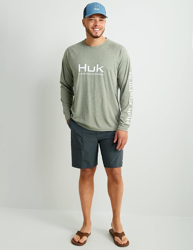 HUK Mens Pursuit Heather Long Sleeve Shirt, Fishing Shirt for Men