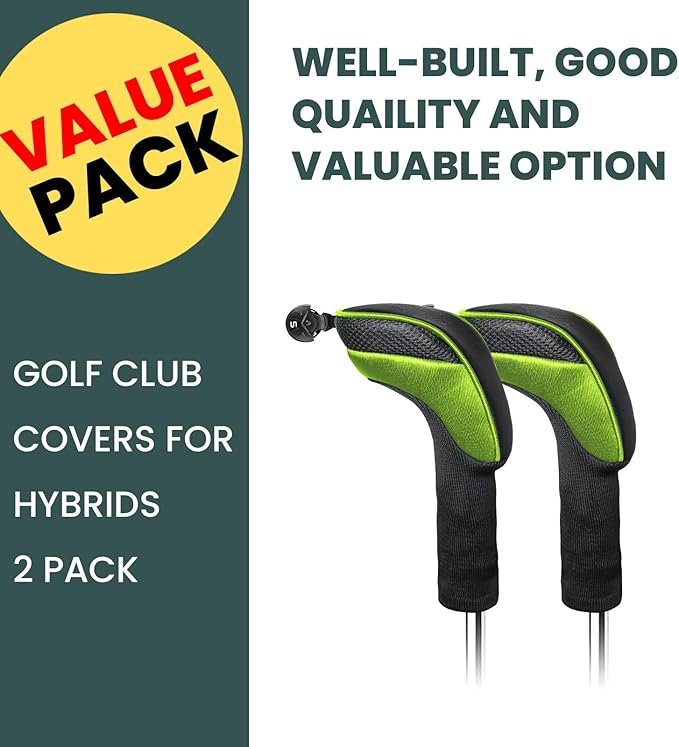 FINGER TEN Golf Club Head Covers for Hybrids Long Headcover Interchangeable Accessories for Ultimate Club Protection