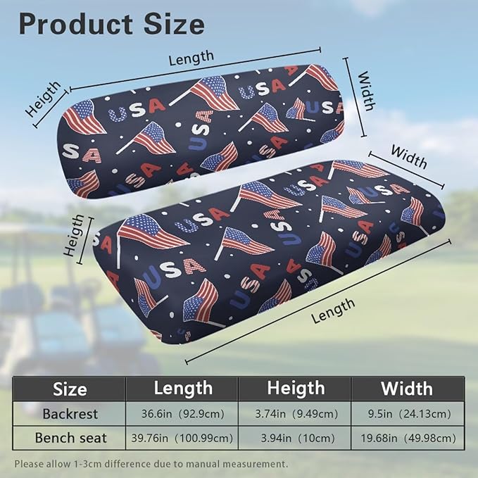 Golf Cart Seat Covers, Universal Fit & Nonskid Bottom Fits for Club Car 2 Person Seats Golf Carts