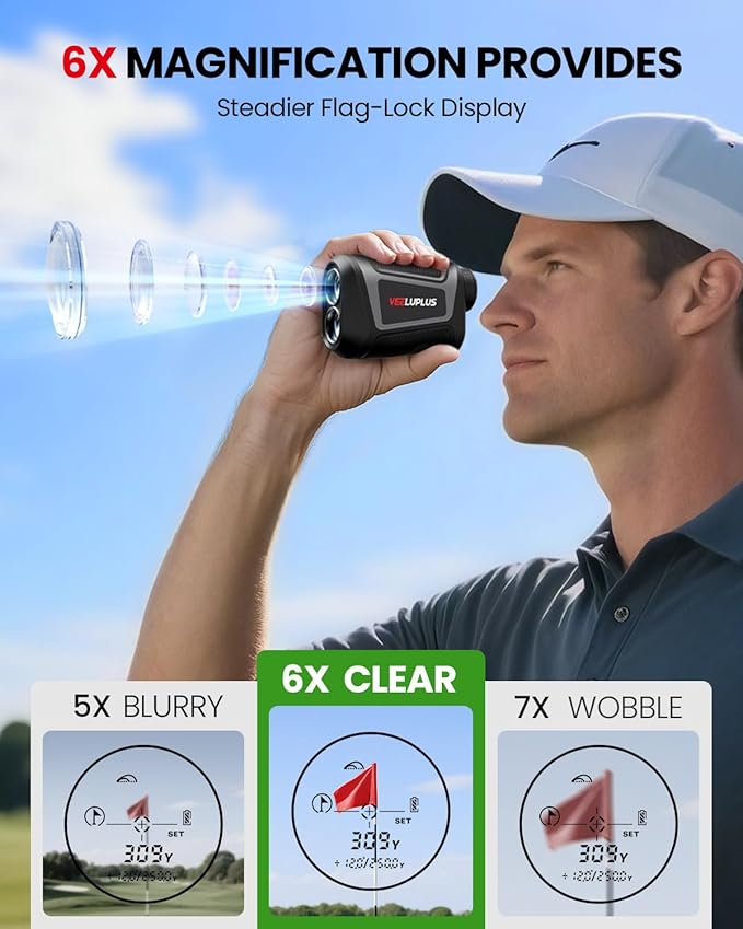 Golf Rangefinder with Slope, Golf- 660 Pro Rangefinder, Flag Pole Locking Vibration, 6X Magnification, Rechargeable, Golf Accessories Magnet Mount Rangefinders with LCD Clarity View
