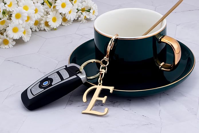 Cute Stainless Steel Gold Initial Letter Keychain for Women Girl, Charms for Key Handbag Backpack Bag, Personalized Gift