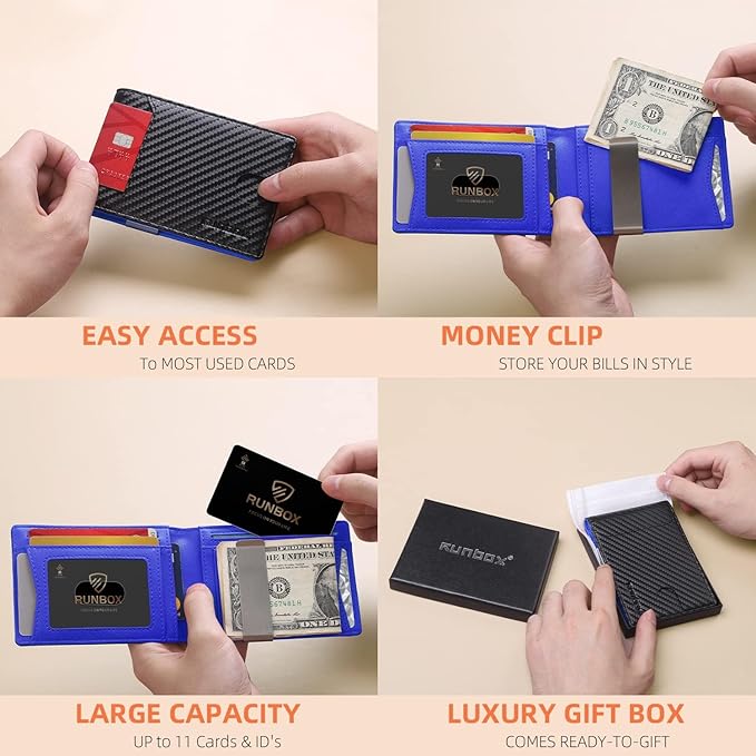 RUNBOX Money Clip Wallets for Men,Slim Leather Mens Bifold Wallet,RFID Blocking Front Pocket Wallet,Thin Credit Card Holder with Gift Box