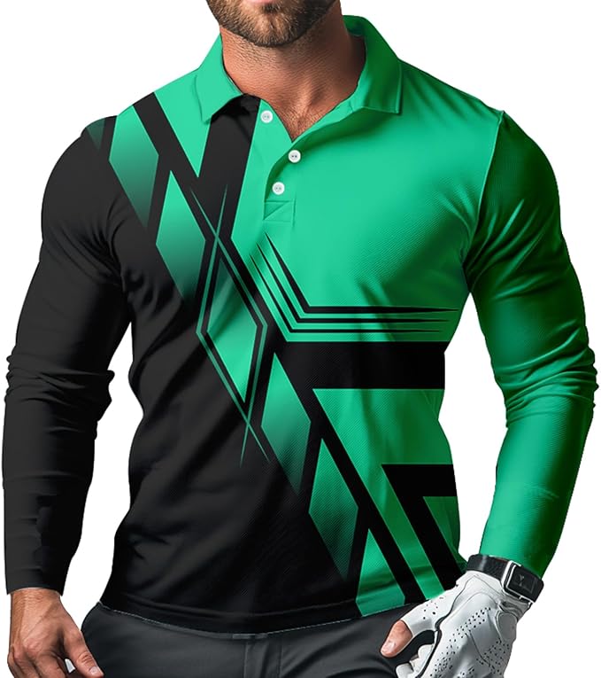 Men's Long Sleeve Golf Shirt Quick Dry 3 Button Work Fishing Outdoor Casual Collar Shirt
