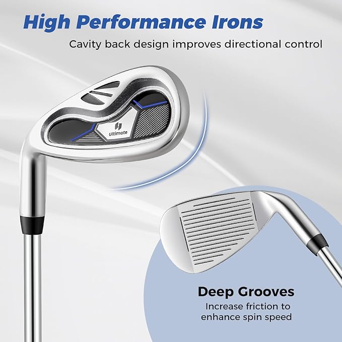 ULTIMATE Left Handed Golf Clubs for Men, 10pcs Men's Complete Golf Club Set Includes 460cc #1 Driver, #3 Fairway Wood, #4 Hybrid, #6/#7/#8/#9/#P Irons, Putter